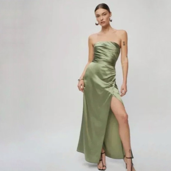 Reformation Barrow Silk Dress in Artichoke size 6 NWT - Picture 2 of 8